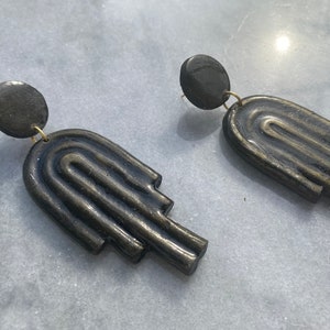 Black Statement Earrings/ Gold and Black Earrings/ Modern Earrings/ Statement Earrings/ Polymer Clay Earrings