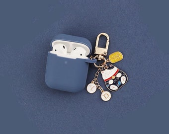 Personligt AirPod-skal, initialer AirPod-skal, anpassad silikon Airpod-nyckelring söt katt, AirPods-fodral, namn Airpods-påse, Airpods-hållare