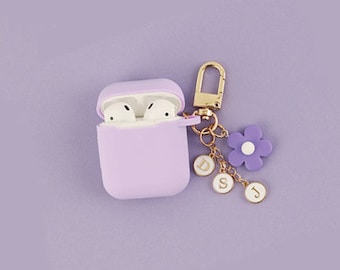 Personalized AirPod Case,Initials AirPods Pro 3 Case, Custom Silicone Airpod Keychain Flower, Name AirPods 4 Cover Holder