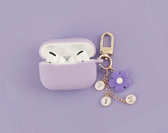 Personalized AirPod pro Case, Initials AirPods pro 3 Case, Custom Silicone Airpod Keychain flower,AirPods pro 2 Cover, Name Airpods Holder