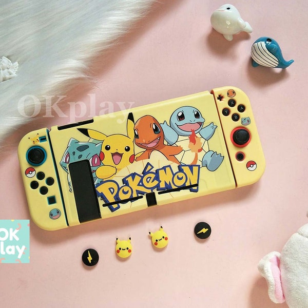 Nintendo Switch Case - Cute Yellow Nintendo Switch Shell- Switch Protective Cover Shell for Nintendo JoyCon Thumb Grip Cap Cute Kawaii