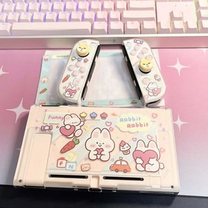 Kawaii konijn Nintendo Switch Case-schattige Anime Nintendo Switch Oled Case-Clear Switch beschermende Shell-schattig konijn duimgrepen-cadeaus voor haar