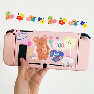 Leuke Nintendo Switch-hoes - roze beer zachte Nintendo Switch Shell- Switch-beschermhoes - vervangende schaal voor Nintendo Joy Con