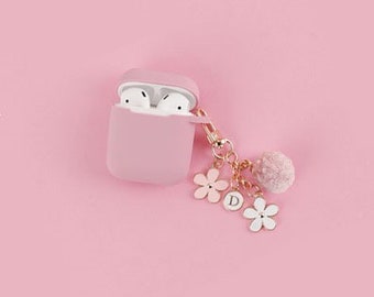 Personligt AirPod-skal, AirPod-skal med initialer, anpassad silikon Airpod-nyckelring med pompom, AirPods-fodral, namngivet Airpods-fodral, Airpods-hållare