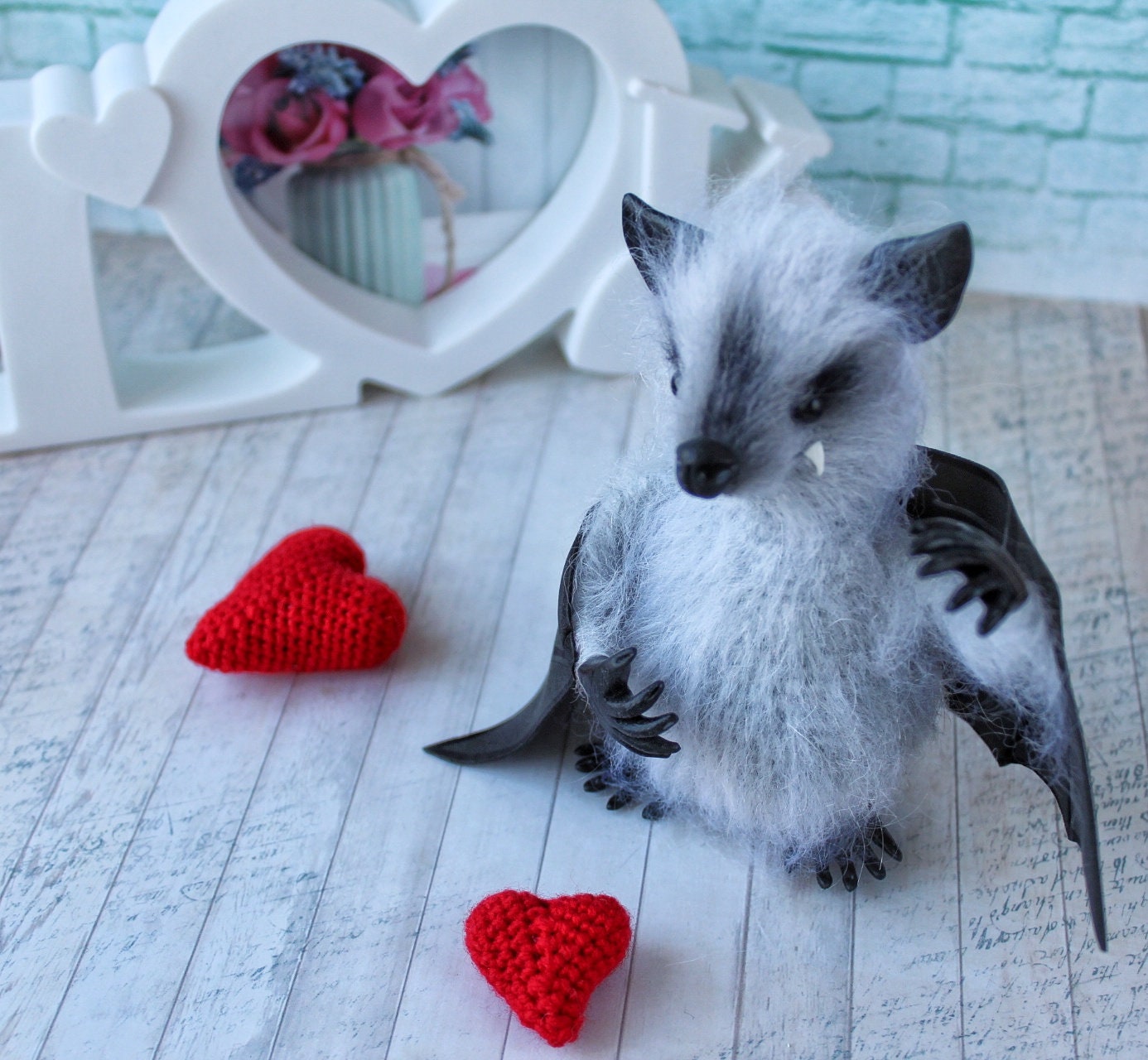 Bat with heart bat soft sculpture realistic bat doll cute Etsy
