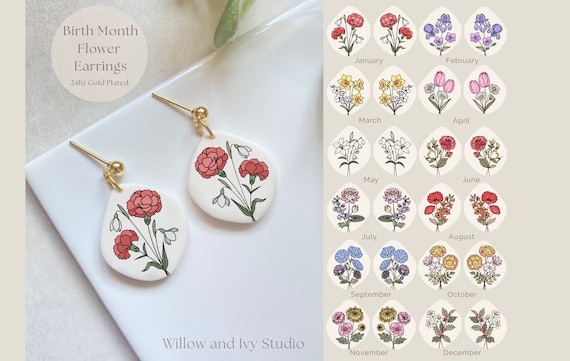 Birth flower earrings discount