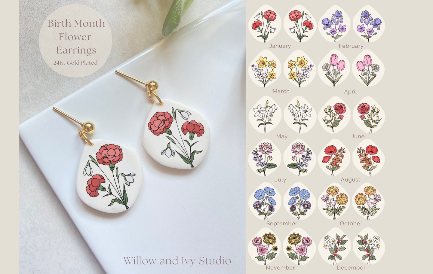 Birth month flower earrings deals