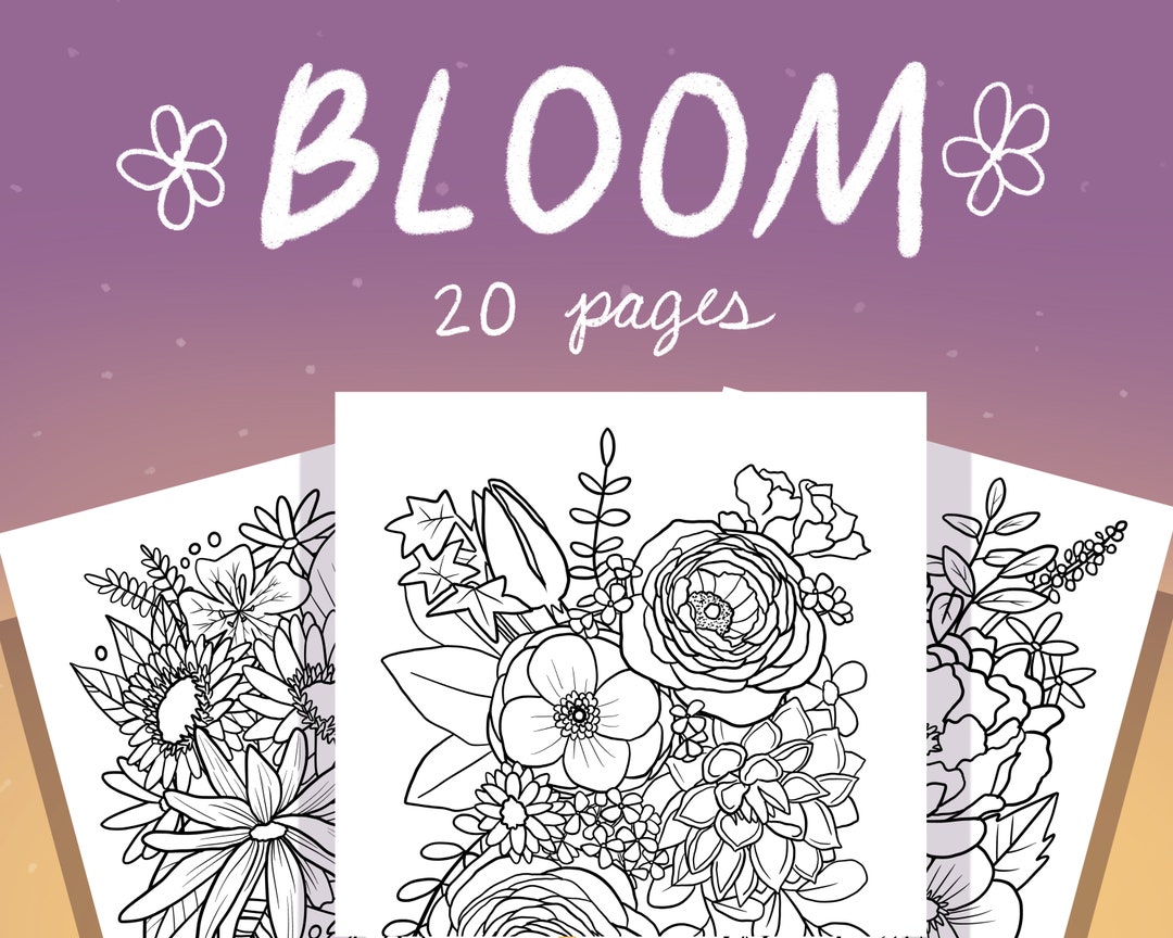 Floral Printable Digital Coloring Book 20 Flower Designs - Instant ...