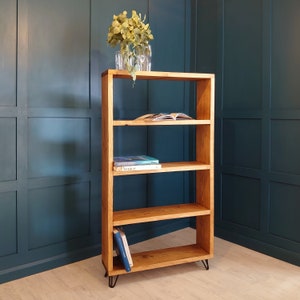 Industrial Bookcase / Shelving Unit [Hairpin Legs]  Handcrafted from Solid Wood