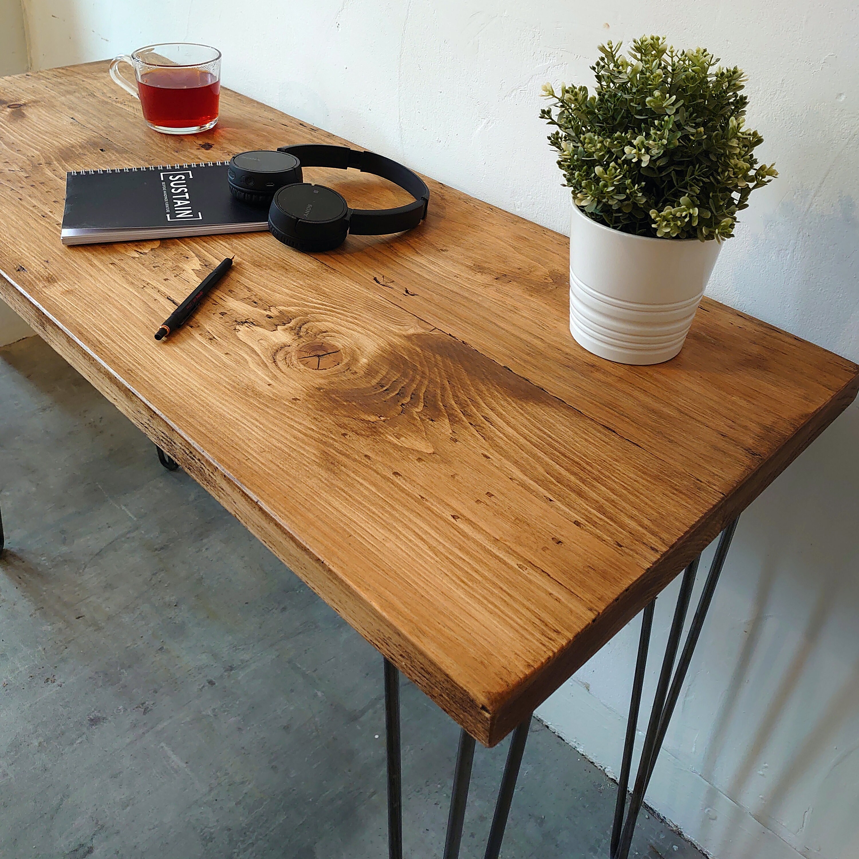 Industrial Wood Desk with Hairpin Legs by Sustain Furniture Etsy