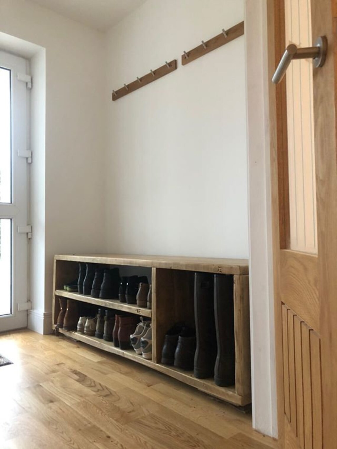 Hallway Shoe Storage Bench Made Using Industrial Wood Etsy