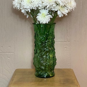Vintage EO Brody Green Vase ~ 1970s Brody Crinkle Glass ~ Green Rippled Glass Vase ~ Retro Textured Vase ~ Green Flower Vase ~ 70s Decor