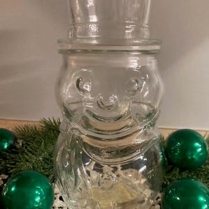 Vintage Glass Snowman Candy Jar ~ Libbey of Canada ~ Retro Snowman Lidded Snack Jar ~ Christmas Treat Jar ~ Snowman Pressed Glass Canister
