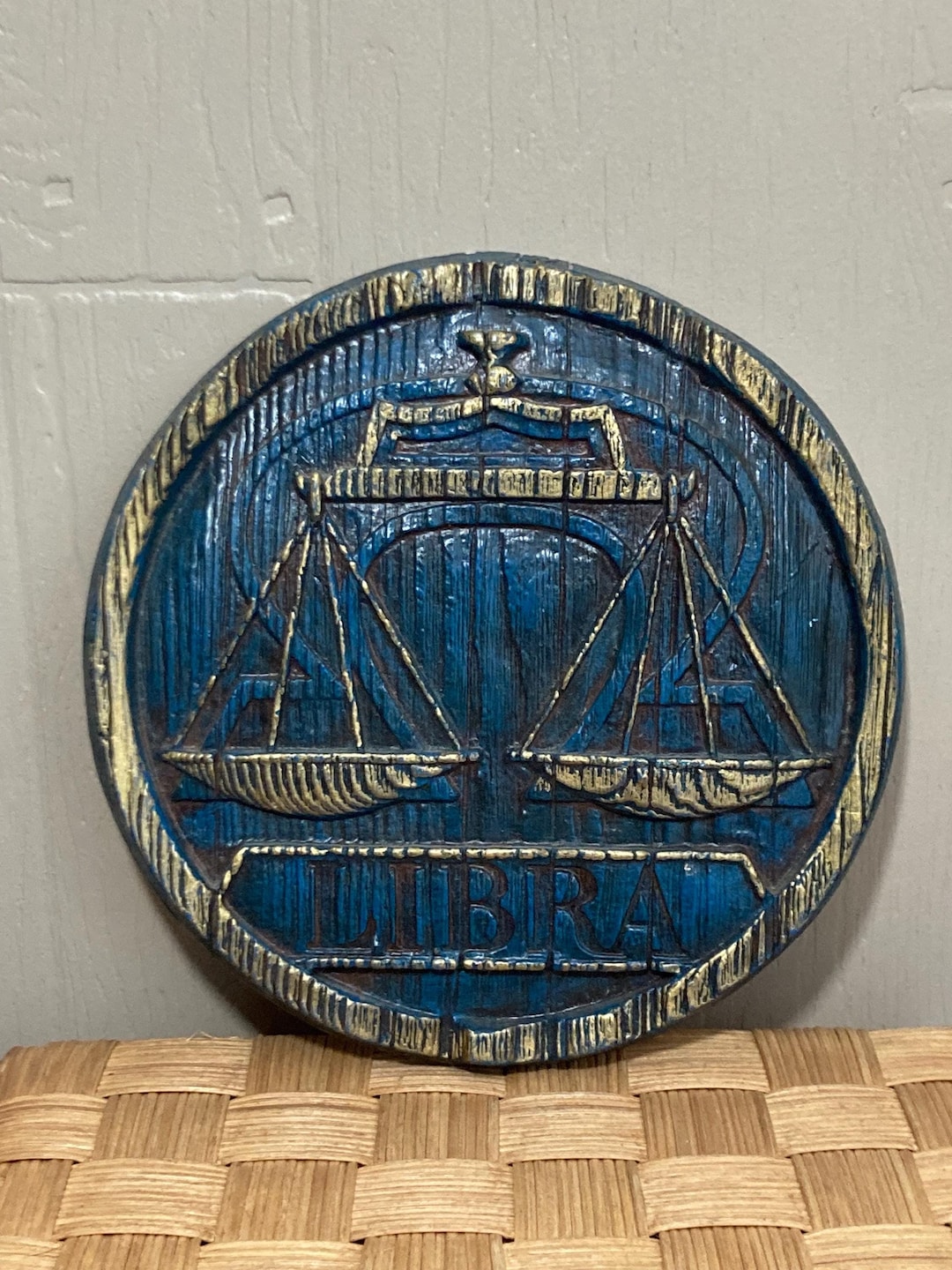 Libra Retro Vintage Libra Zodiac Chalkware Plaque ~ Zodiac Sign Wall Hanging ...