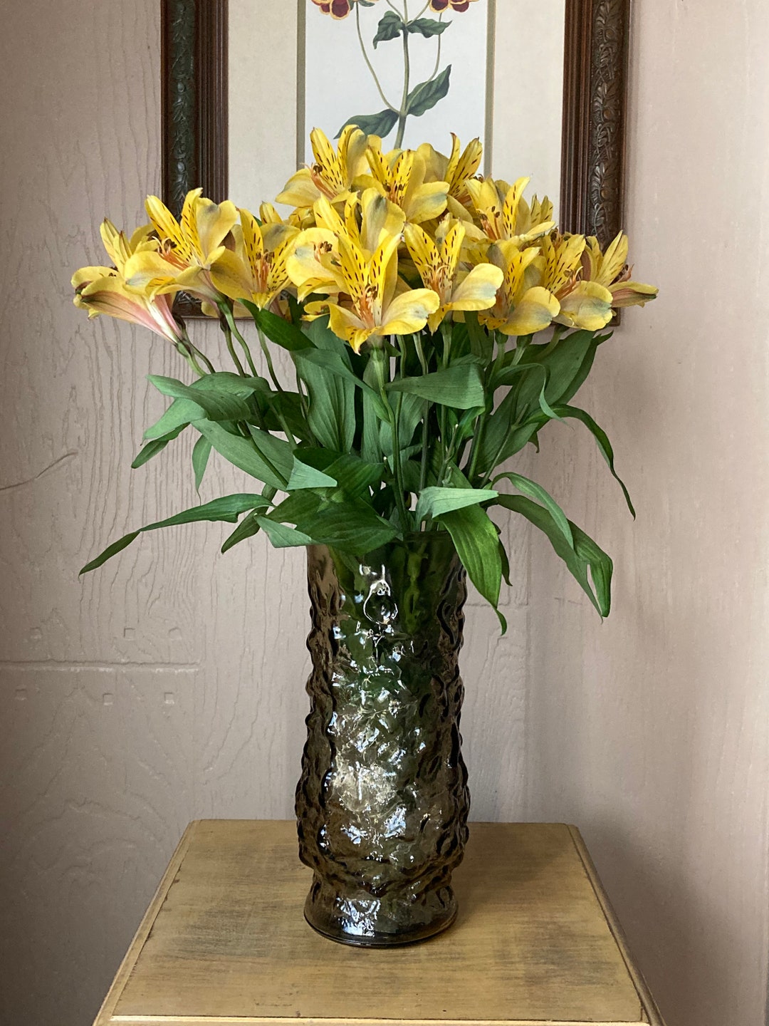 Vintage EO Brody Brown Vase 1970s Brody Crinkle Glass Retro Textured