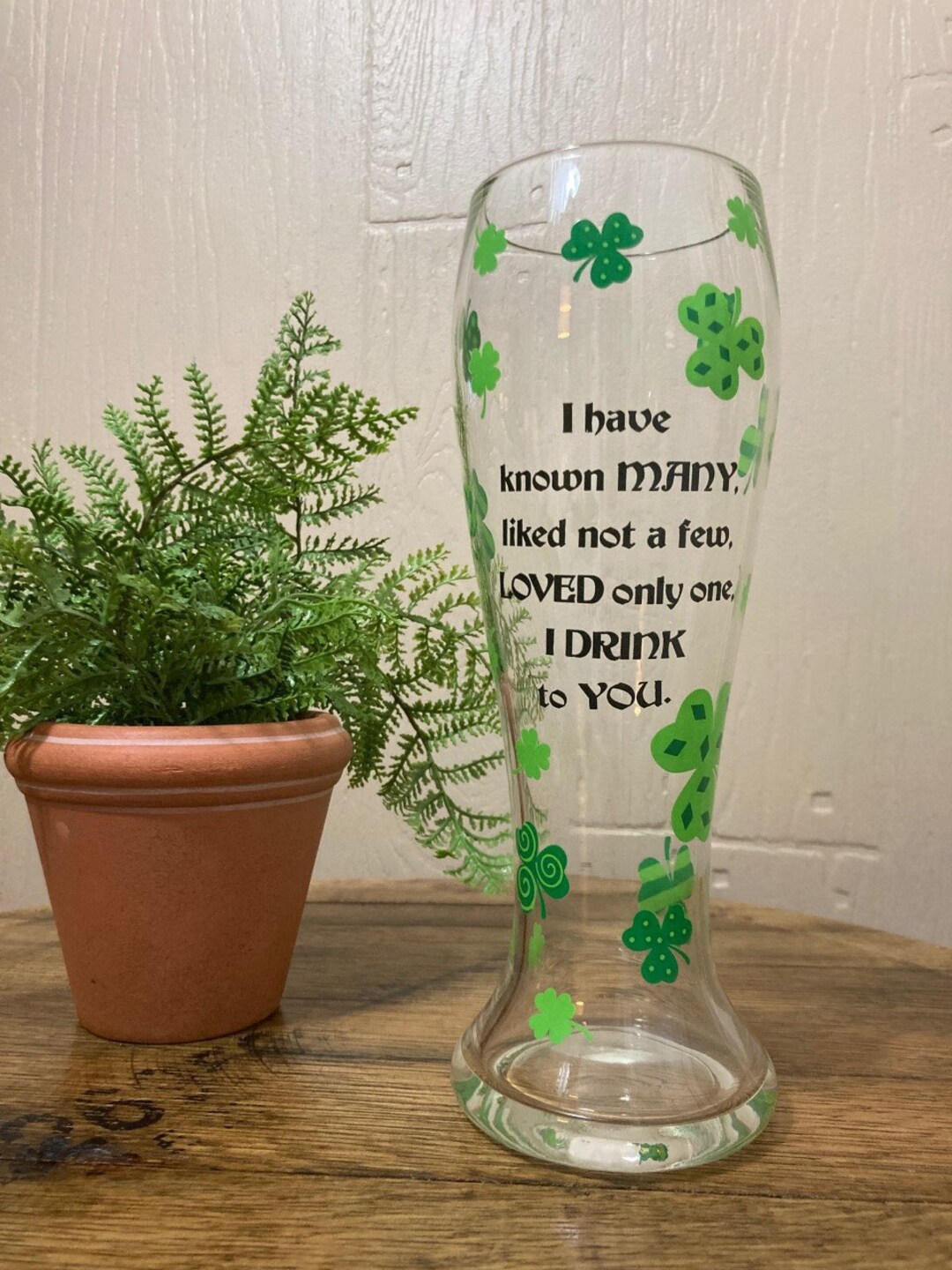 Vintage Irish Novelty Beer Glass Tall Shamrock Tulip Pilsner Etsy