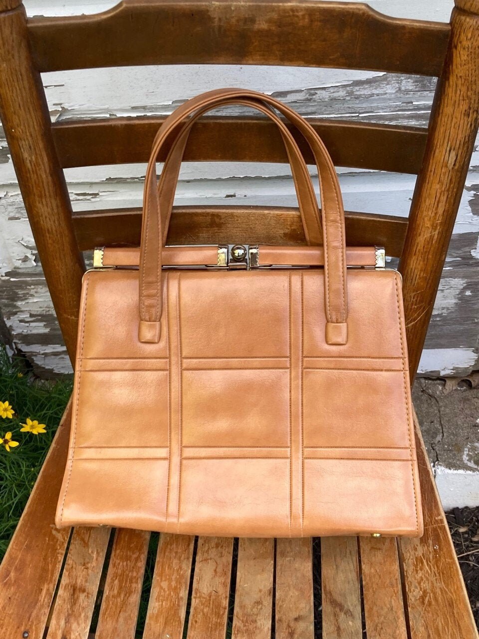 1960s Brown Faux Leather Saddlebag Handbag by Julius Resnick