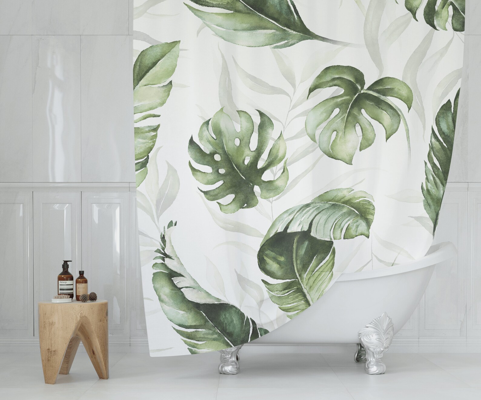 Green Tropical Leaves Shower Curtain Bath Mat Luxury and Etsy