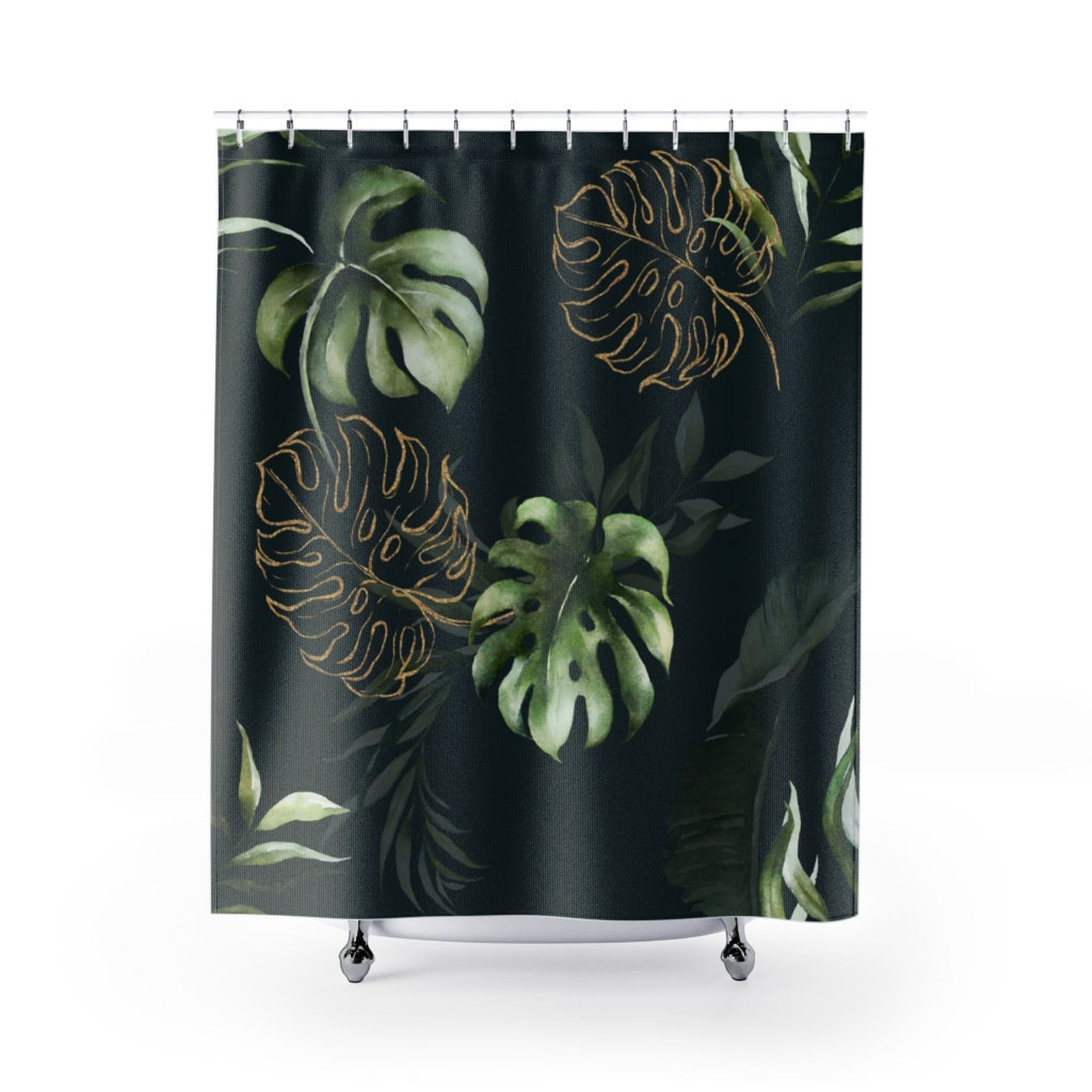 Grün und Gold tropischen Blätter Duschvorhang Badematte | Etsy