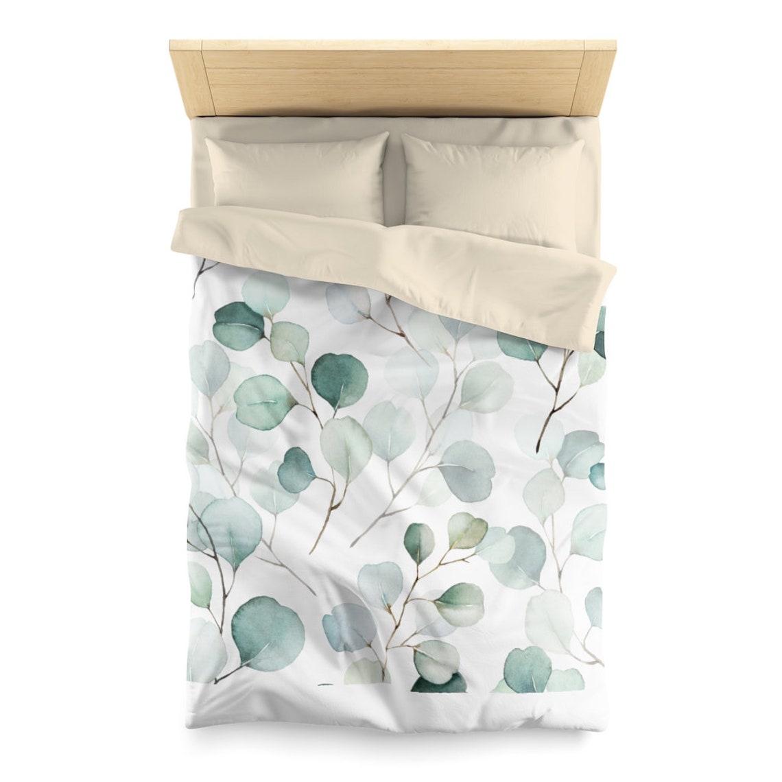 Floral Duvet Cover Eucalyptus Leaves Green White Gold Etsy