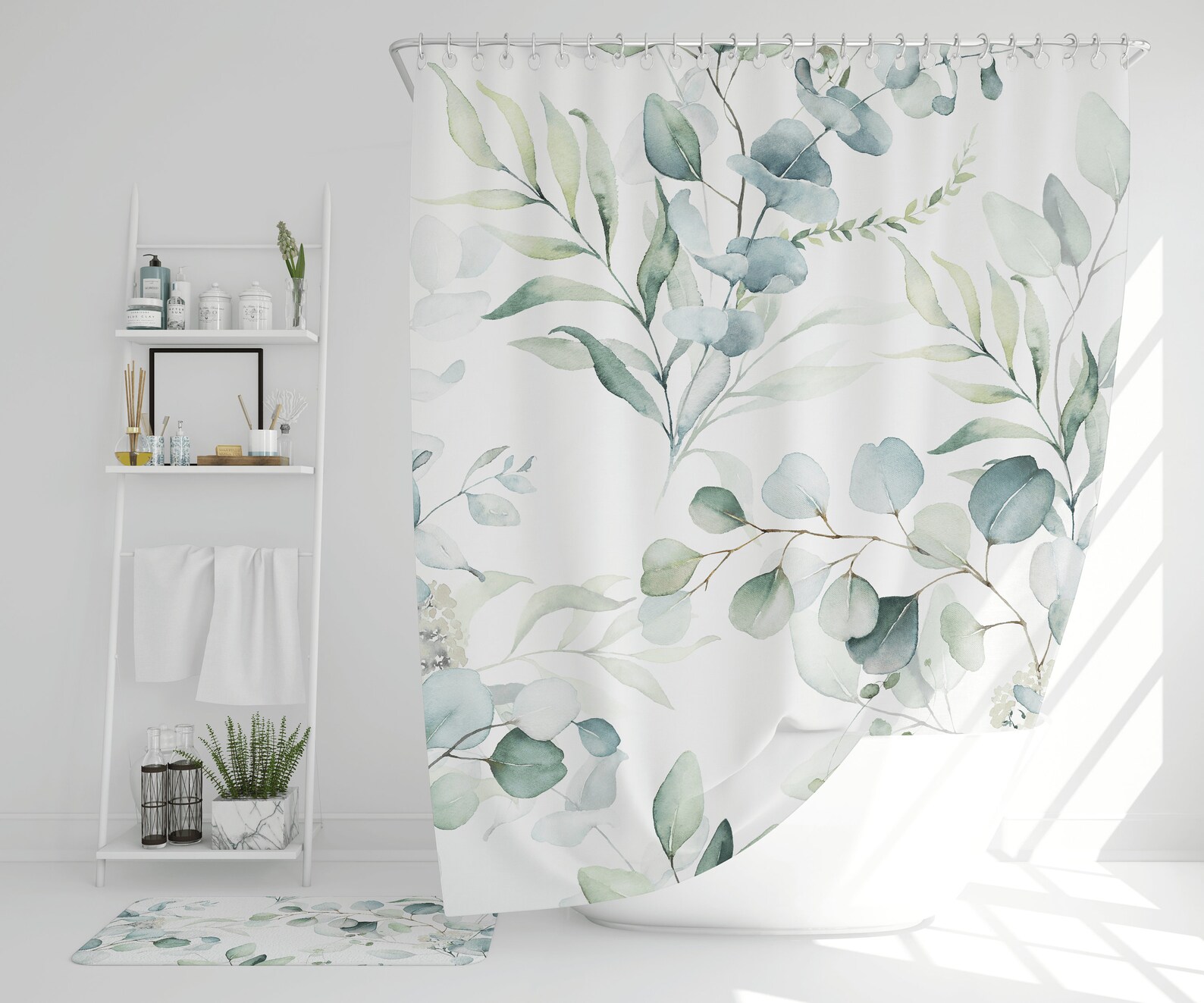Eucalyptus Leaves Shower Curtain Green and Gold Leaves Etsy