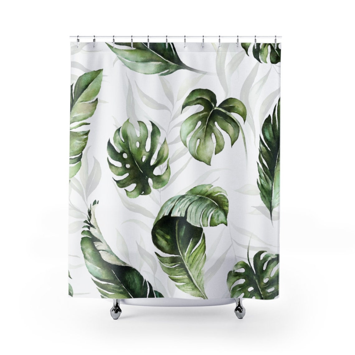 Green Tropical Leaves Shower Curtain Bath Mat Luxury and Etsy