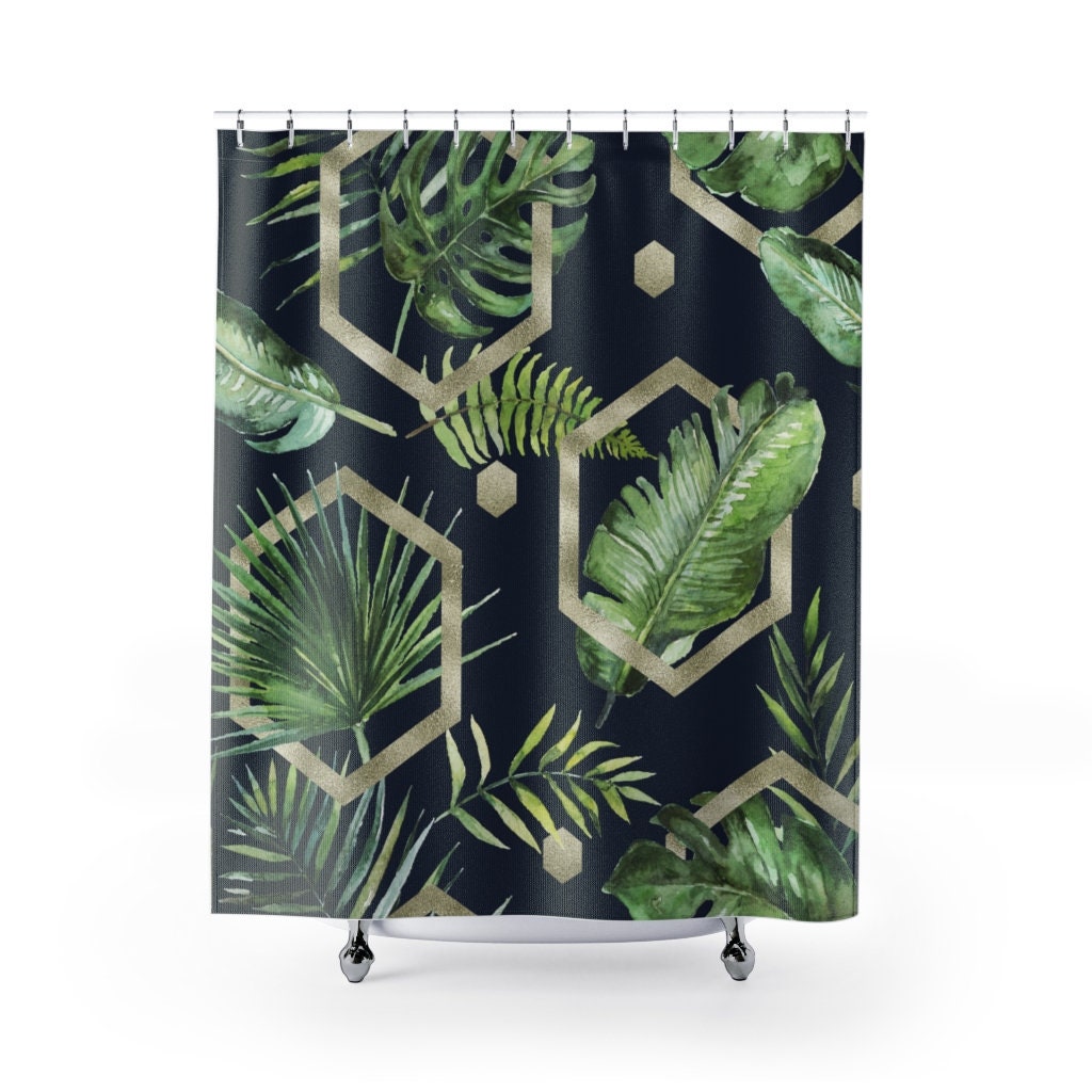 Green Tropical Leaves Shower Curtain Luxury and Elegant Etsy