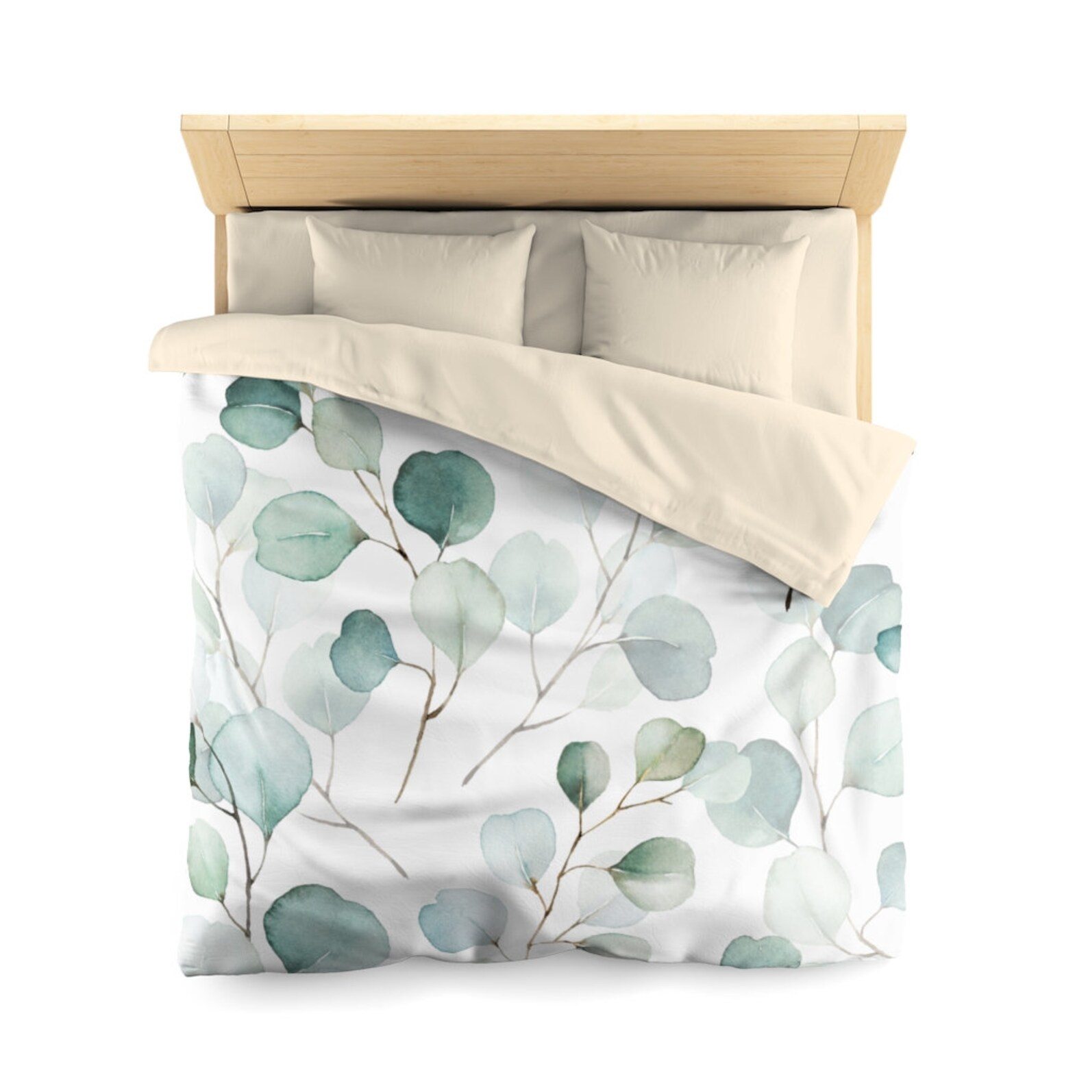 Floral Duvet Cover Eucalyptus Leaves Green White Gold Etsy
