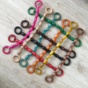 Par de asas para bolsos con cuentas, Asas para bolsos de madera, Par de asas para bolsos con cuentas para bolsos de crochet