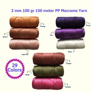2 mm Polyester Macrame Cord, 100 gr 150 m Quality Polyester Macrame Yarn,  PP cord for knitting bag, Polyester yarn for crochet bag