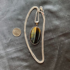 Blue Tiger Eye Pendant in Sterling Silver Setting, with Optional Luxurious Sterling Silver Chain image 2