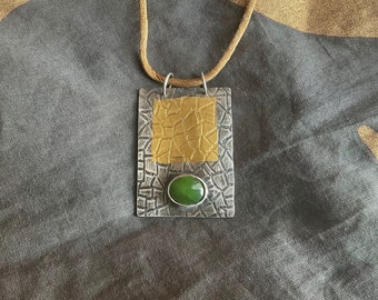 Sterling Silver Pendant with Keum-Boo Gold and Jade