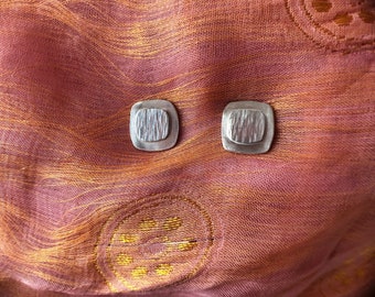 Sterling Silver Cushion-Shaped Stud Earrings, two layers, handmade, sterling silver posts with butterfly backs