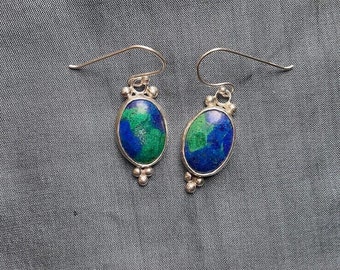 Sterling Silver Earrings with Oval Azurite/Malachite Stones