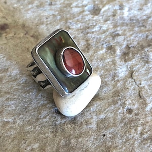 Sterling Silver Stone-on-Stone Jasper Statement Ring, size 7-3/4