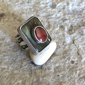 Sterling Silver Stone-on-Stone Jasper Statement Ring, size 7-3/4 image 1