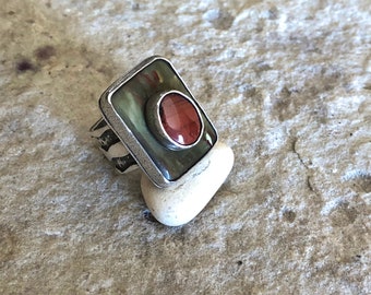 Sterling Silver Stone-on-Stone Jasper Statement Ring, size 7-3/4