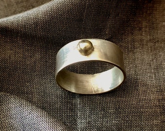 Minimalist Sterling Silver Ring with 18K Gold Ball, size 7