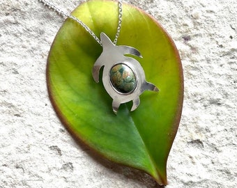 Turtle Pendant, Sterling Silver, Rainforest Jasper, optional 18-inch sterling silver chain