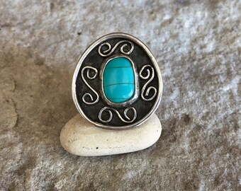 Sterling Silver and Nevada Turquoise Ring, handmade, size 6