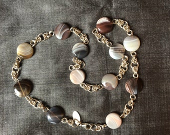 Sterling Silver and Botswana Agate Coin Bead Necklace