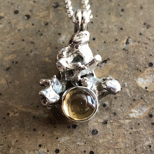 Sterling Silver Salt-Cast Pendant with Citrine, optional chain
