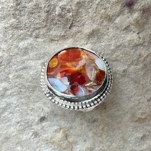 Sterling Silver Ring, Mexican Opal in Resin, size 7