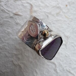 Sterling Silver Sugilite Statement Ring, Size 6-1/2 to 7