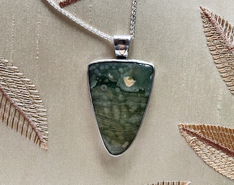 Rainforest jasper pendant, sterling silver and 18K gold, with optional 24-in. silver chain