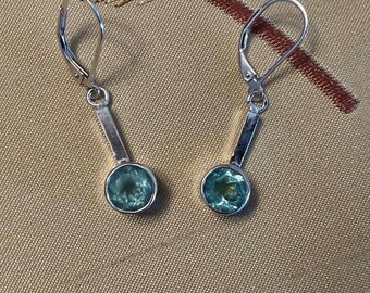 Lab-Grown Aquamarine Dangle Earrings, Sterling Silver