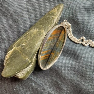 Blue Tiger Eye Pendant in Sterling Silver Setting, with Optional Luxurious Sterling Silver Chain image 3