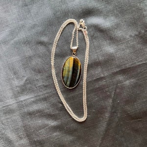 Blue Tiger Eye Pendant in Sterling Silver Setting, with Optional Luxurious Sterling Silver Chain image 1