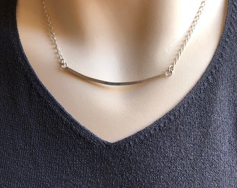 Curved Bar Sterling Silver Necklace/Pendant, Choker, Minimalist