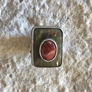 Sterling Silver Stone-on-Stone Jasper Statement Ring, size 7-3/4 image 3